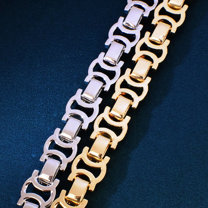 CUC 13mm Byzantine Link Chain Iced Out Cubic Zirconia Yellow Gold Color Men Hiphop Necklace Fashion Rock Jewelry