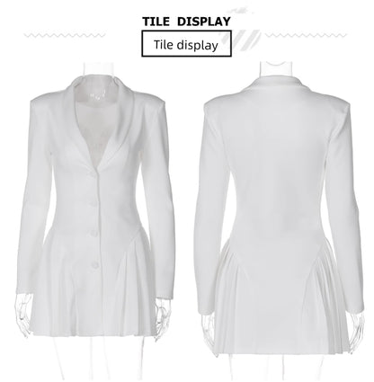 European and American Sexy Sexy Low Cut V-neck Long-Sleeve Dress Side Pleated Patchwork Design High Waist Button Cardigan A- line Skirt