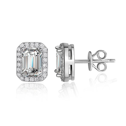 Smyoue Each 0.5CT 1CT 2CT Moissanite Stud Earrings for Women Emerald/radiant Cut Bridal Classic Jewelry 925 Pure Silver Earring