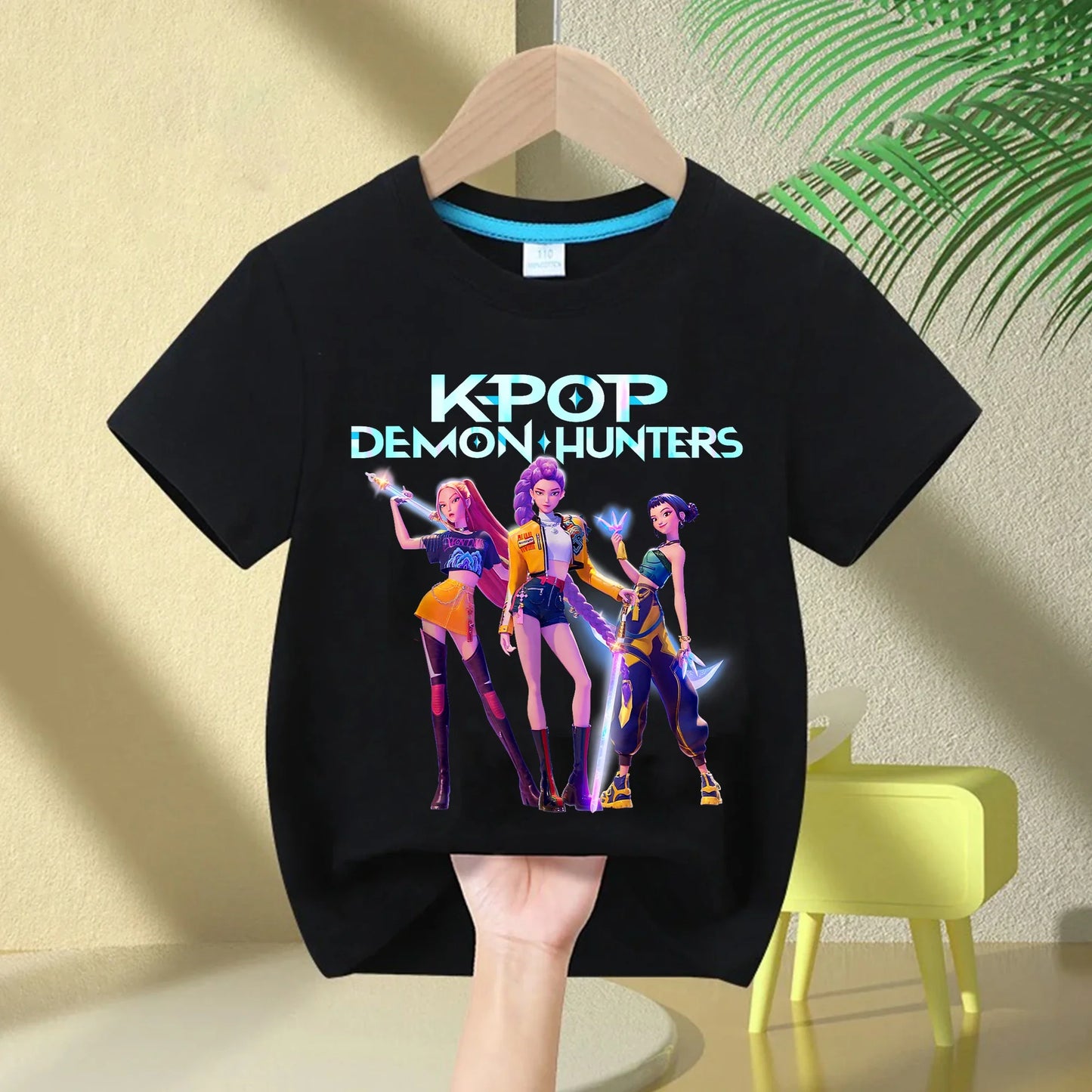 KPop Demon Hunters Rumi Zoey Mira Neck Cartoon Kids T-shirt