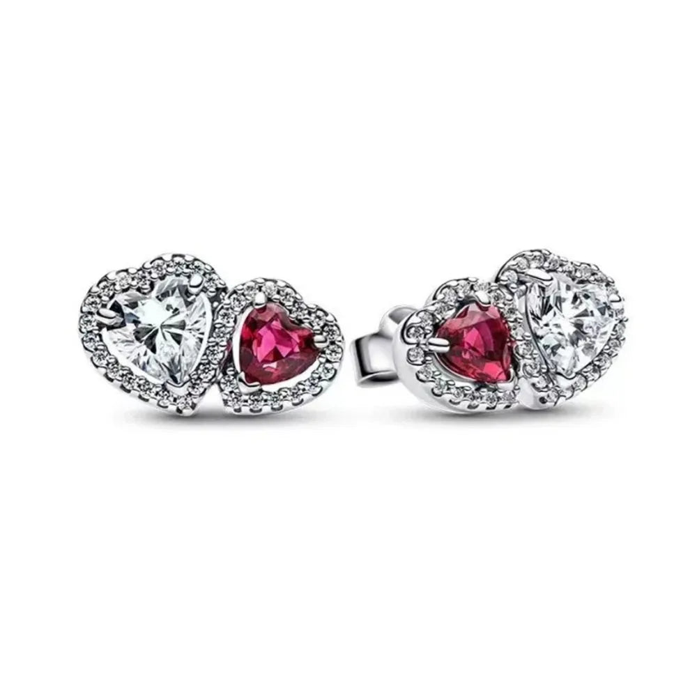 European New S925 Silver Zircon Heart-ShapedColored Earrings Suitable For Women's Holiday Exquisite Charm Jewelry Gifts