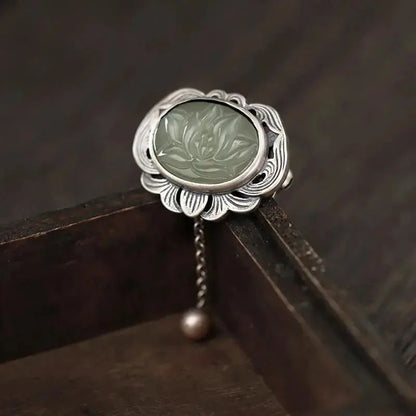 Original designer craftsmanship natural Hetian jasper pendant brooch Chinese style retro unique charm brand silver jewelry