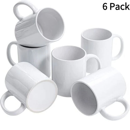 HTVRONT 6 Pack 11 OZ Sublimation Mugs Blank Set Classic Drinking Cups with Handles for Latte DIY Mug Gift for Sublimation Paper