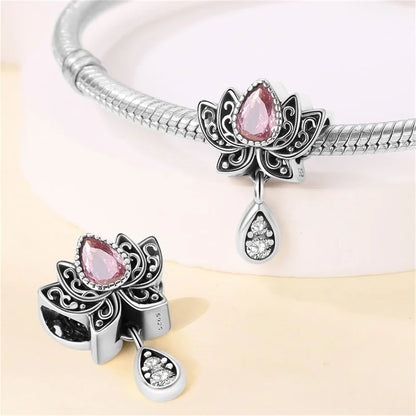 Hot Sale 925 Silver Retro Heart Shape Lotus Angel Charm Beads Fit Pandach Original DIY Bracelets Birthday Gifts Fine Jewelry