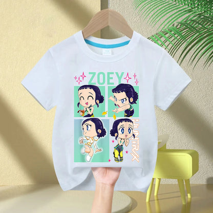 KPop Demon Hunters Rumi Zoey Mira Neck Cartoon Kids T-shirt