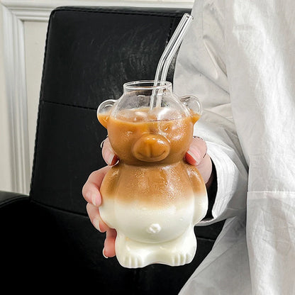Cartoon Bear Shaped Coffee Mug Novelty Juice Glass Drinkware Bear Shaped Glass Cup Beverage Glasses for KTV Bar Club Parties