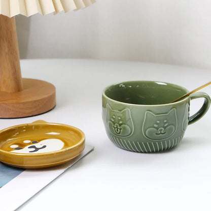 Japanese Cartoon Cat Coffee Mug With Cat Pattern Lid Small Dish Cute Breakfast Cup Creative Coffee Cup Milk Cup Gift For Girl