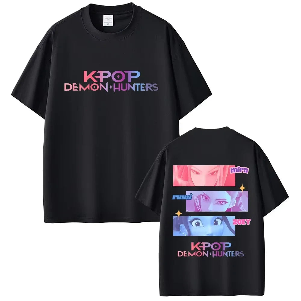 Movie KPop Demon Hunters Rumi Mira Zoey Saja Boys Derpy Tiger Double Sided Print T-shirt