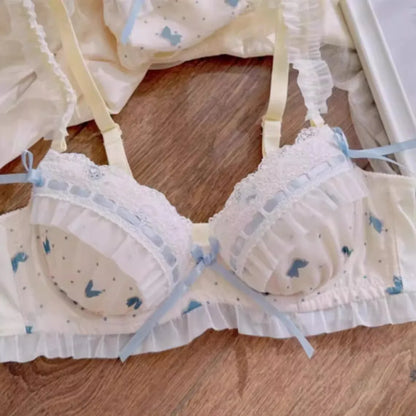 Lolita Women's Bra Set Small Breasts Gathering Up Bra Adjustable Collecting Vice Breasts No Steel Ring Bra Set