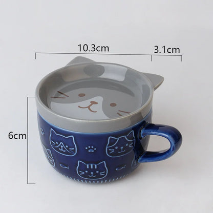 Japanese Cartoon Cat Coffee Mug With Cat Pattern Lid Small Dish Cute Breakfast Cup Creative Coffee Cup Milk Cup Gift For Girl