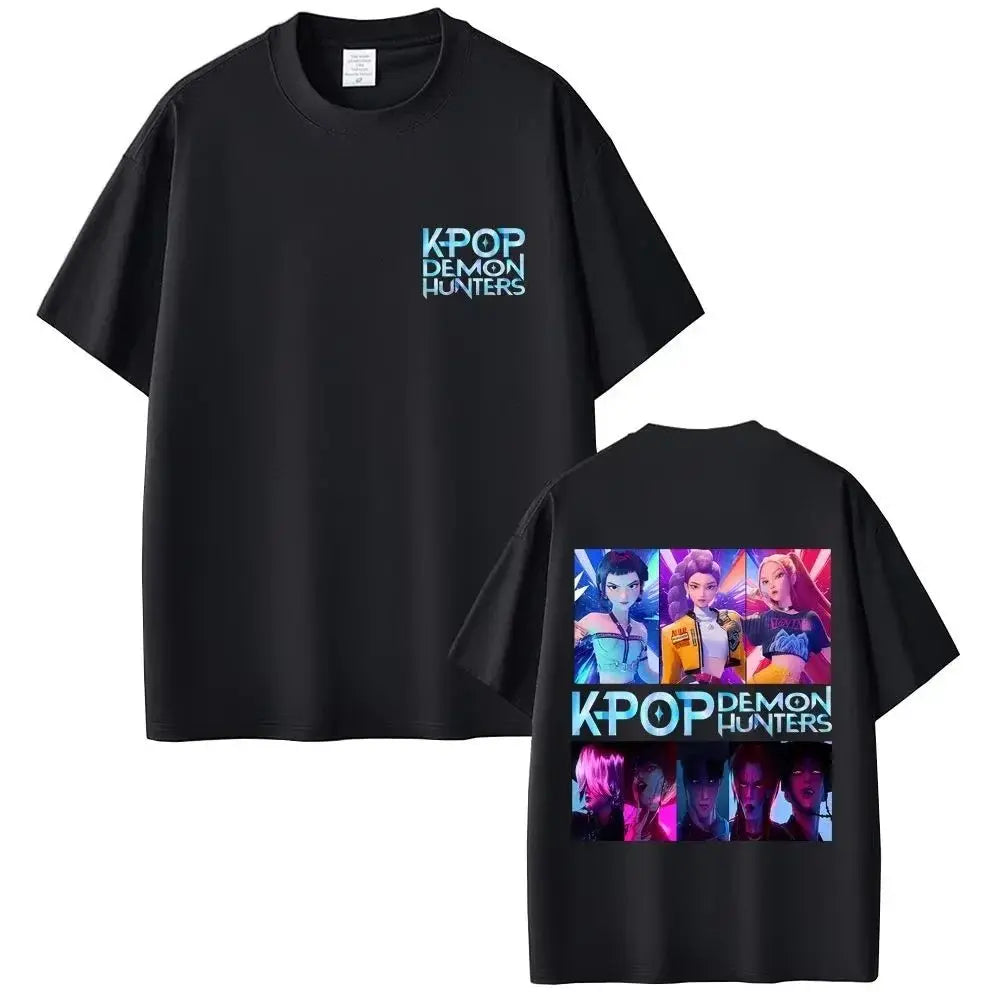 KPop Demon Hunters Rumi Mira Zoey Saja Boys Derpy Tiger Double Sided Print T-shirts