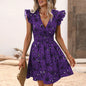V-Neck Printed Women's Mini Dress