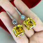 925 Sterling Silver Yellow Cubic Zirconia Dangle Earrings Women Wedding Ceremony Party Bridal Accessories Trend Jewelry