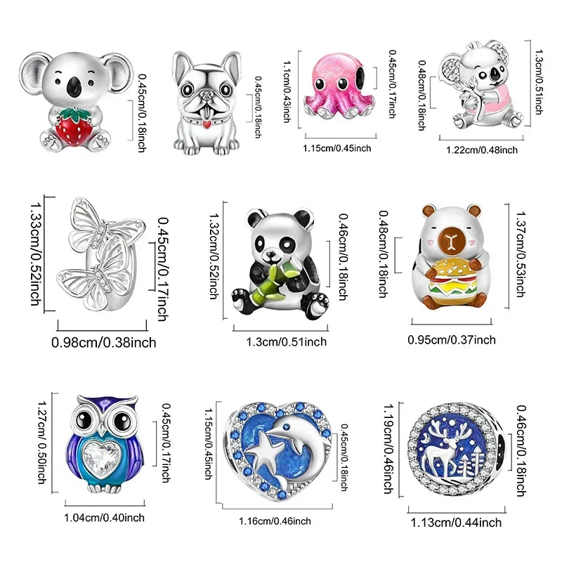 925 Sterling Silver Panda  Butterfly Kapibala Octopus Charms Beads Fit Original Pan Bracelet Bangle High Quality DIY Jewelry
