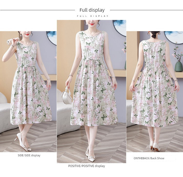 New Arrival Noil Poplin Dress Women's Summer Plus Size Ladieswear Classy Western Style Artificial Cotton Tall Sleeveless Dress Outwear