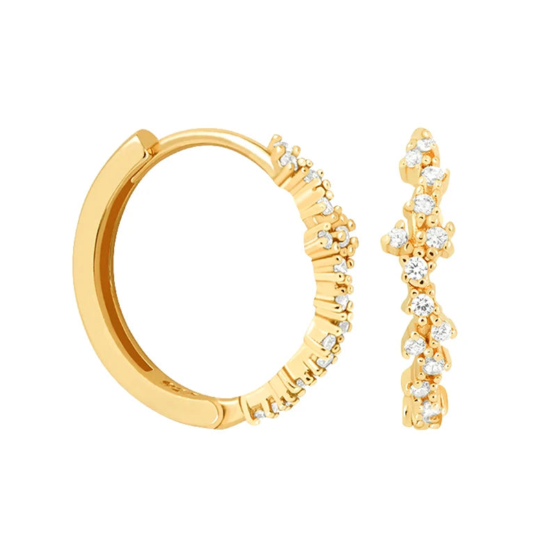 Luxury 925 Sterling Silver Ear Needle Flower Colorful Crystal Gold Earring For Women Hoop Earrings Trend Jewelry  Accessories