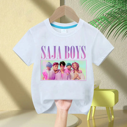 KPop Demon Hunters Rumi Zoey Mira Neck Cartoon Kids T-shirt