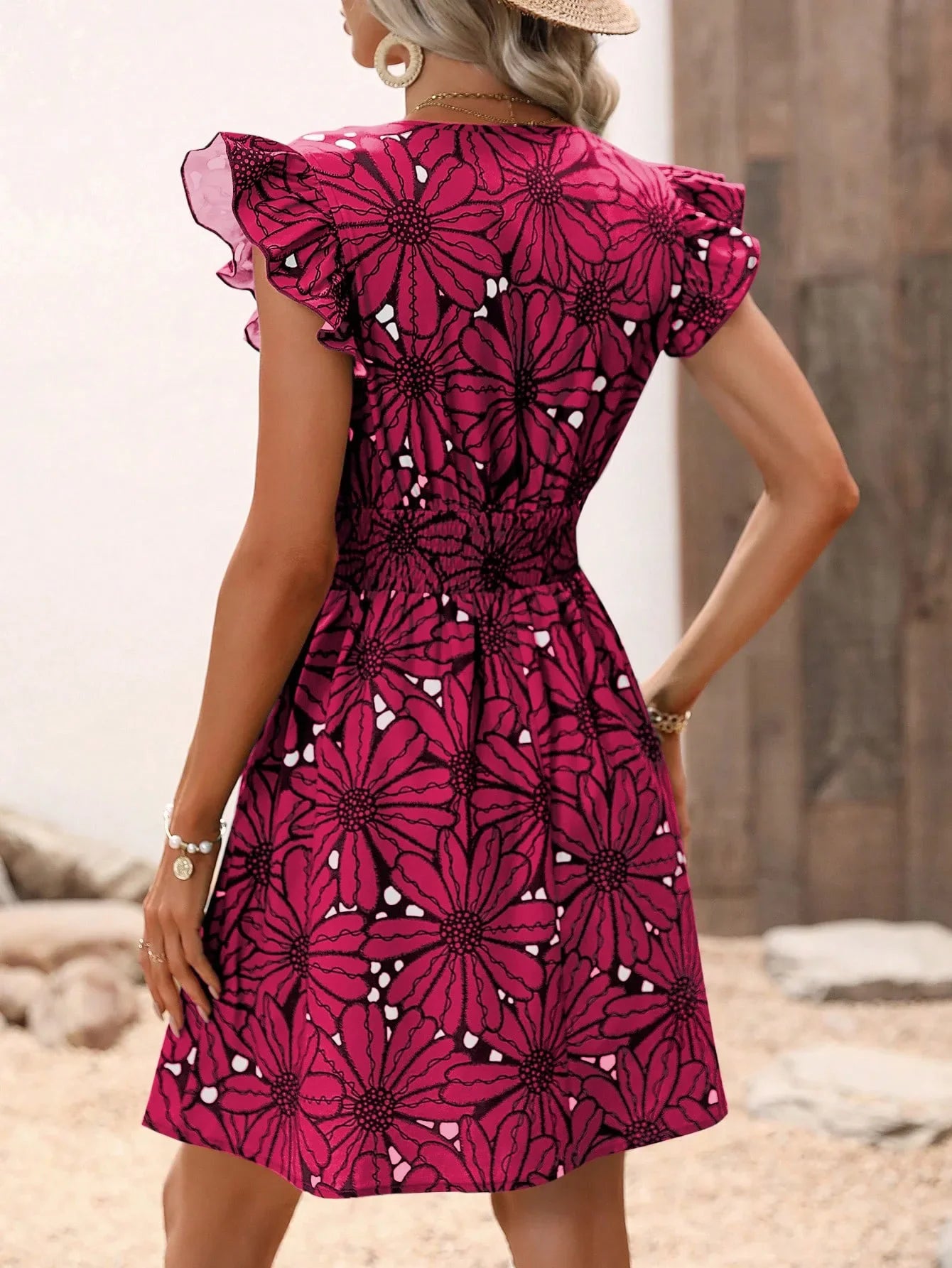 V-Neck Printed Women's Mini Dress