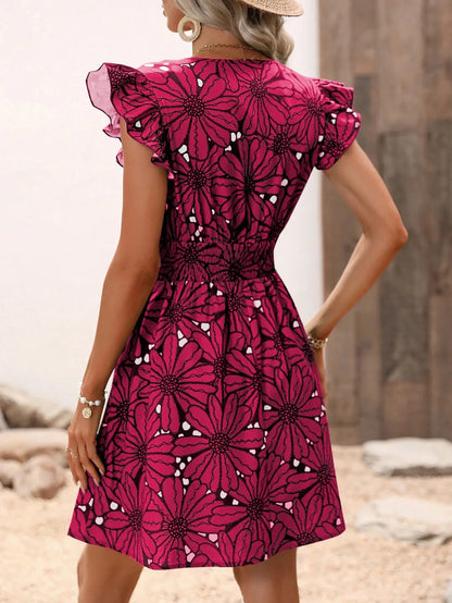 V-Neck Printed Women's Mini Dress