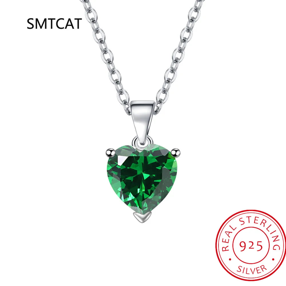 Natural Garnet Citrine Blue Topaz Green Emerald Ruby 925 Sterling Silver Heart Pendant Necklace Colorful Gemstone Jewelry