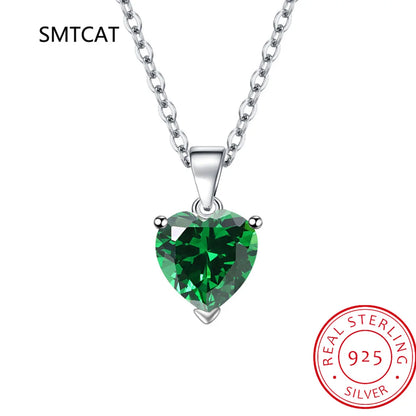 Natural Garnet Citrine Blue Topaz Green Emerald Ruby 925 Sterling Silver Heart Pendant Necklace Colorful Gemstone Jewelry
