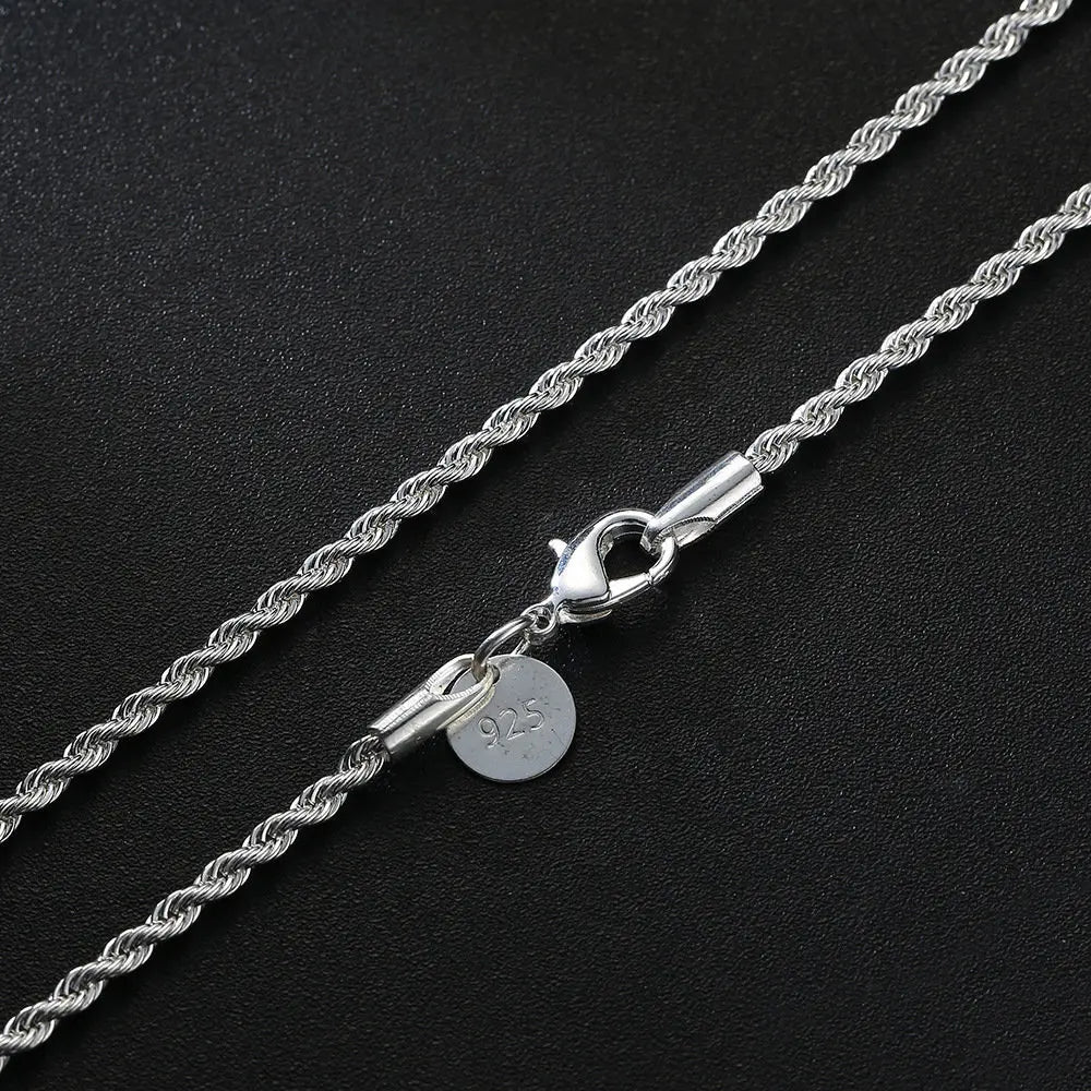 Men's 925 Silver Necklace 2/3/4mm Rope Chain Necklace Ladies Men Hip Hop Charm Fashion Party Gift Jewelry Accessories