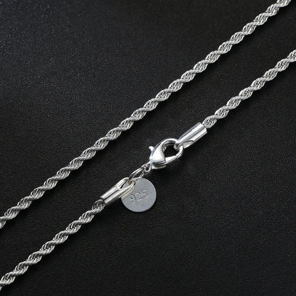 Men's 925 Silver Necklace 2/3/4mm Rope Chain Necklace Ladies Men Hip Hop Charm Fashion Party Gift Jewelry Accessories