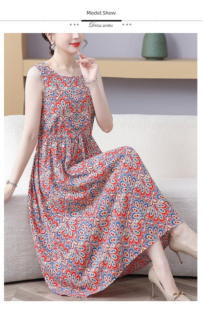 New Arrival Noil Poplin Dress Women's Summer Plus Size Ladieswear Classy Western Style Artificial Cotton Tall Sleeveless Dress Outwear