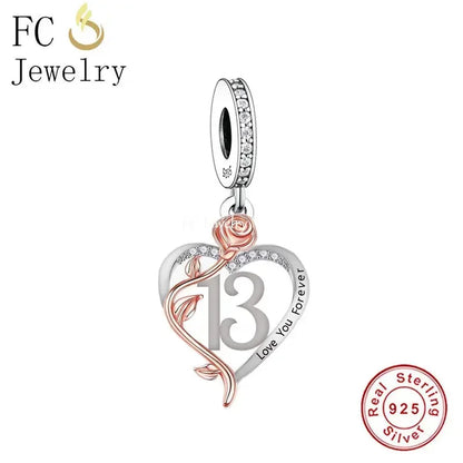 FC Jewelry Fit Original Charm Bracelet 925 Silver 18th 30th 40th Birthday Number Rose Flower Bead For Making Daughter Berloque