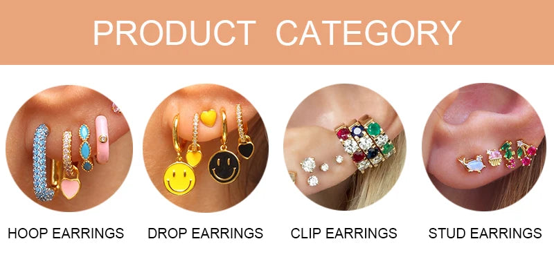 JINFU Gold Plated Earrings Set For Women Boho Style CZ Zircon Women's Clip Stud Dangle Hoop Earrings 2022 Jewelry Wholesale