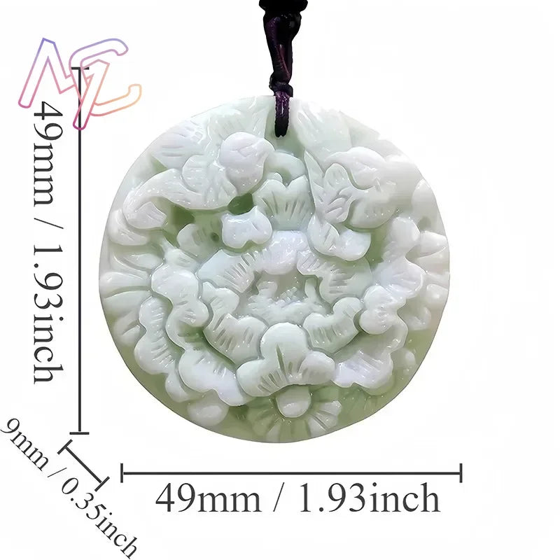 Light Green Natural Jade Flower Heart Pendant Necklace Real Jewellery Carved Gemstone Fashion Charm Amulet Gifts for Women Men