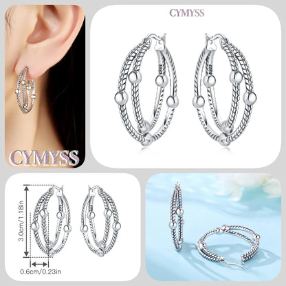 CYMYSS 2025 New 925 Sterling Silver Classic Hollow-out Versatile Hoop Earrings for Women Fine Jewelry Ideal Birthday Party Gifts