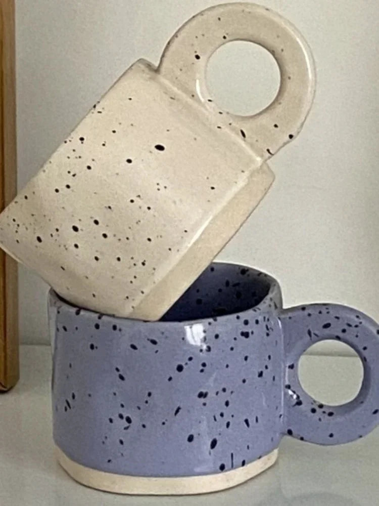 250ml Ceramic Mug Ring Handl Coffee Milk Modern Print Porcelain Mug Handmade Ceramic Hot Chocolate Cup Couple Handgrip Cups