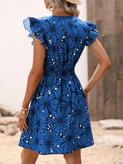 V-Neck Printed Women's Mini Dress