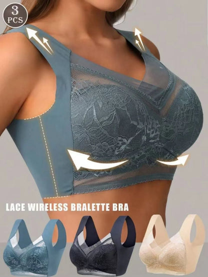3-piece seamless lace bra set for women