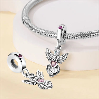 Hot Sale 925 Silver Retro Heart Shape Lotus Angel Charm Beads Fit Pandach Original DIY Bracelets Birthday Gifts Fine Jewelry