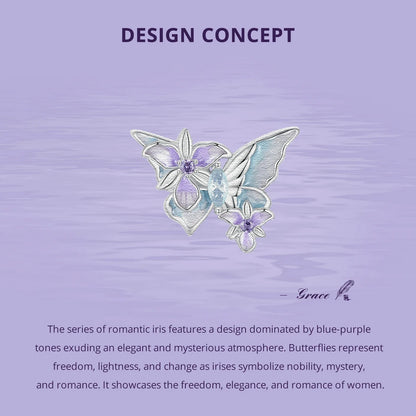 Bamoer 100% 925 Sterling Silver Romantic Crystal Butterfly Iris Charm For Women Fit Bracelet DIY Necklace Fine Jewelry Gift