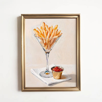 Funny Statement Piece Modern Still Life Poster Red Wine Pizza Crackers Art Print Food Wall Art Picture for Kitchen Home Decor