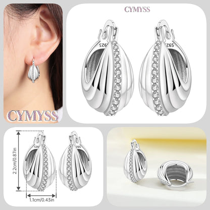 CYMYSS 2025 New 925 Sterling Silver Classic Hollow-out Versatile Hoop Earrings for Women Fine Jewelry Ideal Birthday Party Gifts