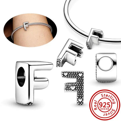 Hot Sale 100% 925 Sterling Silver 26 Letter A~Z Alphabet DIY Name Beads Fit Original  Charm Bracelet Bangles Fine Jewelry