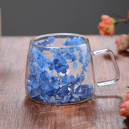 Double Wall Glass Cup 200ml Clear Flowers Pattern Milk Tea Coffee Mug with Handle Gifts Friends Home Water Cup Drinking Glasses