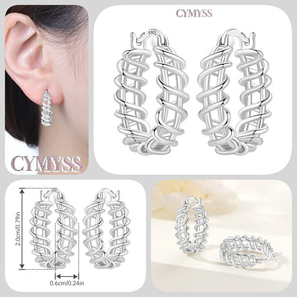 CYMYSS 2025 New 925 Sterling Silver Classic Hollow-out Versatile Hoop Earrings for Women Fine Jewelry Ideal Birthday Party Gifts