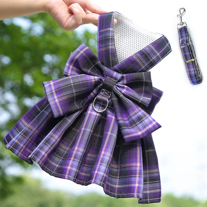 Cute Plaid Skirt Chest Strap Leash Dog Cat Vest Clothes Fighting Supplies Pet Harnesses Walking Pet Accessories Comfortable