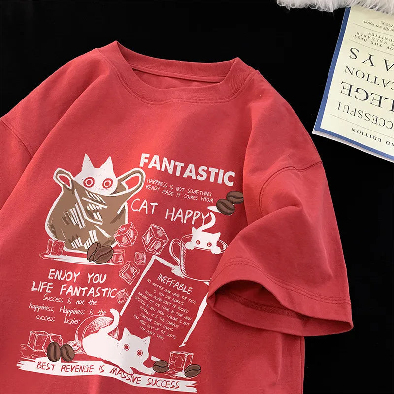Cartoon Cat Group Printed T-Shirt