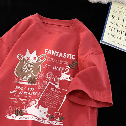 Cartoon Cat Group Printed T-Shirt