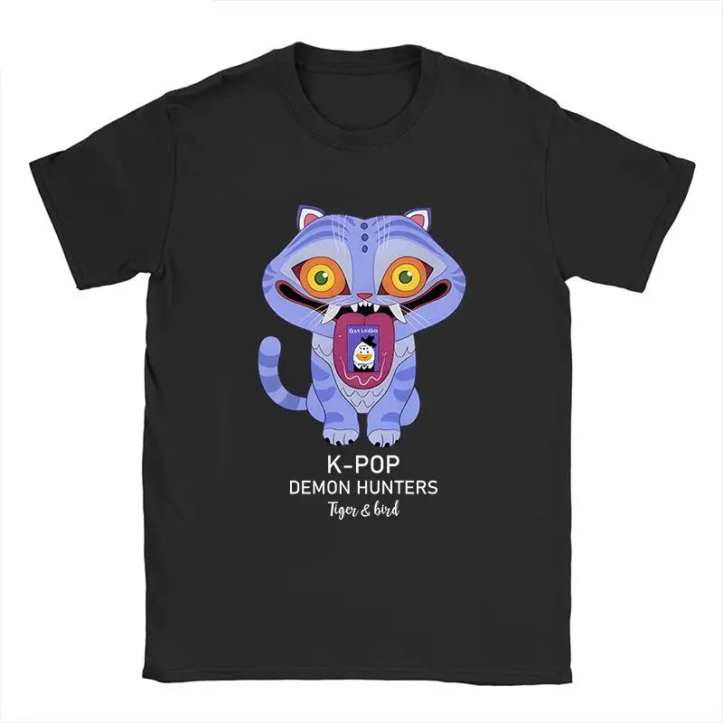 Men's T-shirt New American Harajuku Style K-pop Demon Hunter Tiger and Bird Demon Hunter Tiger Print T-shirt streetwear Unisex