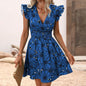 V-Neck Printed Women's Mini Dress