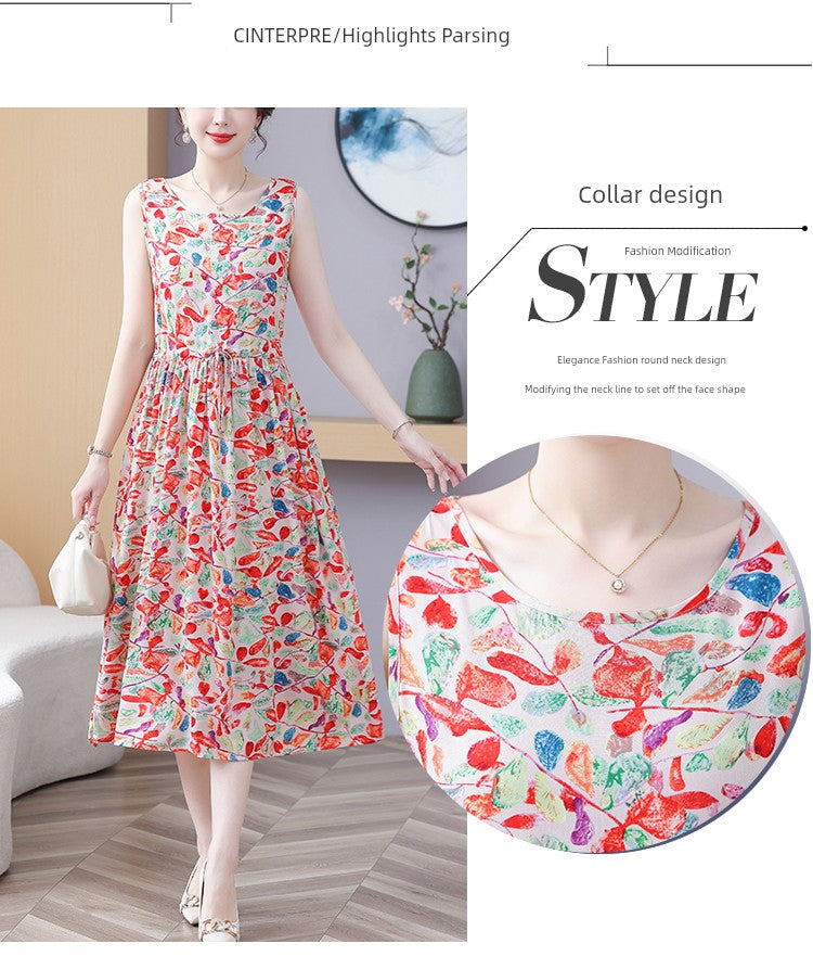 New Arrival Noil Poplin Dress Women's Summer Plus Size Ladieswear Classy Western Style Artificial Cotton Tall Sleeveless Dress Outwear