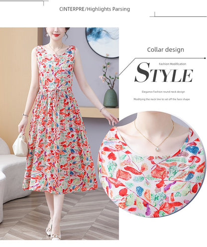 New Arrival Noil Poplin Dress Women's Summer Plus Size Ladieswear Classy Western Style Artificial Cotton Tall Sleeveless Dress Outwear
