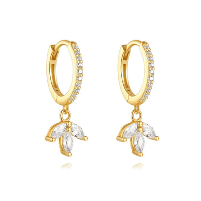 ROXI 925 Sterling Silver luxury leaf Design zircon Charms hoop earrings for women Shiny Zircon Wedding Party jewelry gift plata